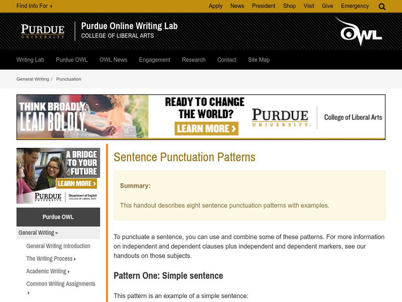Purdue University Owl: Punctuation Patterns Handout Purdue University Owl: Punctuation Patterns Handout