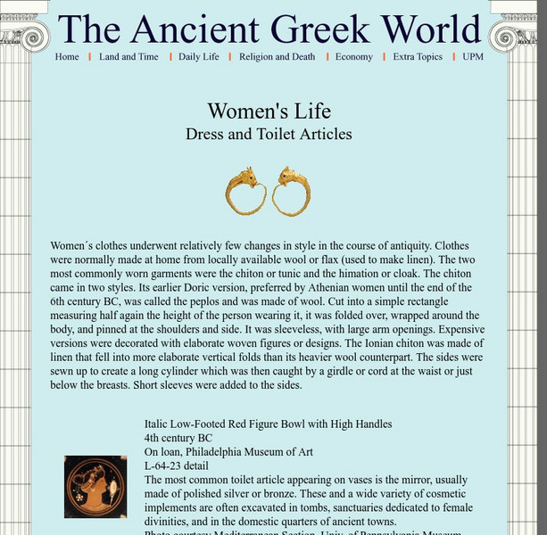 Penn Museum: Ancient Greek World: Women's Life Dress and Toilet Articles Handout Penn Museum: Ancient Greek World: Women's Life Dress and Toilet Articles Handout