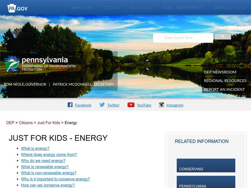 Pennsylvania Department of Environmental Protection: Just for Kids: Energy Website Pennsylvania Department of Environmental Protection: Just for Kids: Energy Website