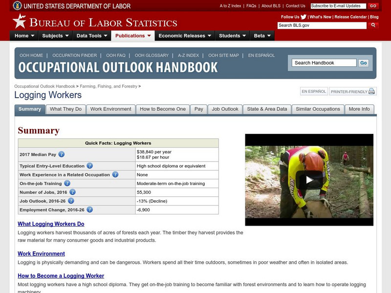 Bureau of Labor Statistics: Forestry, Conservation, and Logging Occupations Handout Bureau of Labor Statistics: Forestry, Conservation, and Logging Occupations Handout
