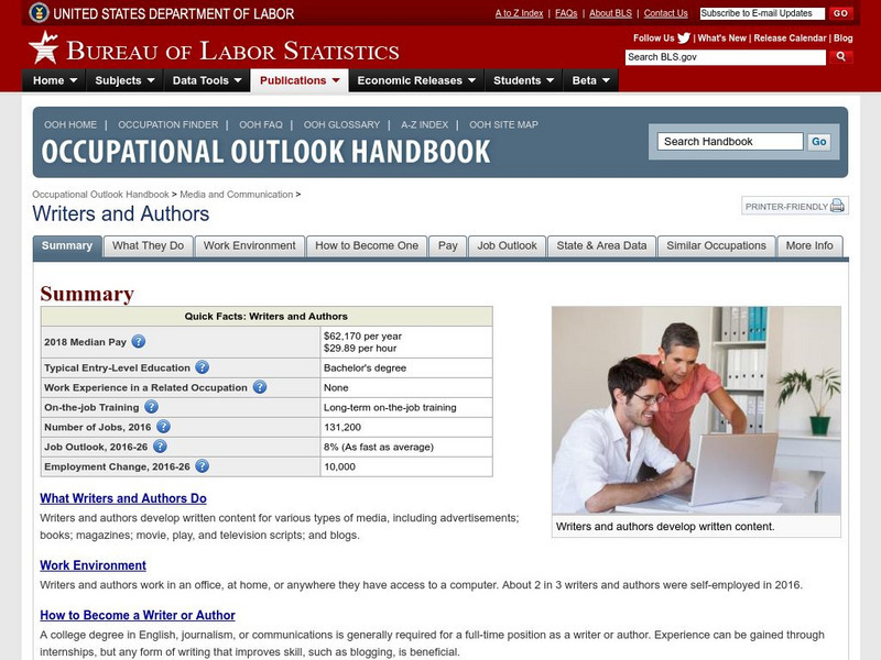 Bureau of Labor Statistics: Writers and Editors Handout Bureau of Labor Statistics: Writers and Editors Handout