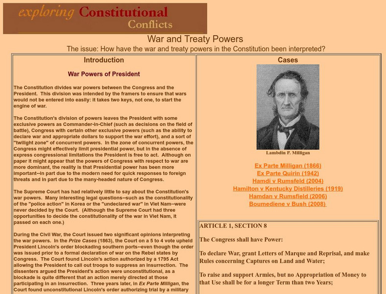 Exploring Constitutional Conflicts: War and Treaty Powers Activity Exploring Constitutional Conflicts: War and Treaty Powers Activity