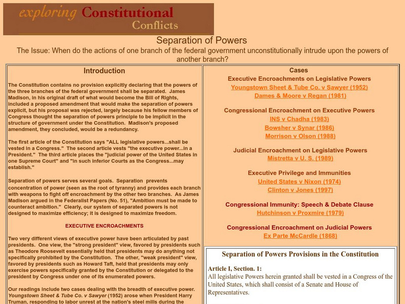 Exploring Constitutional Conflicts: Separation of Powers Activity Exploring Constitutional Conflicts: Separation of Powers Activity