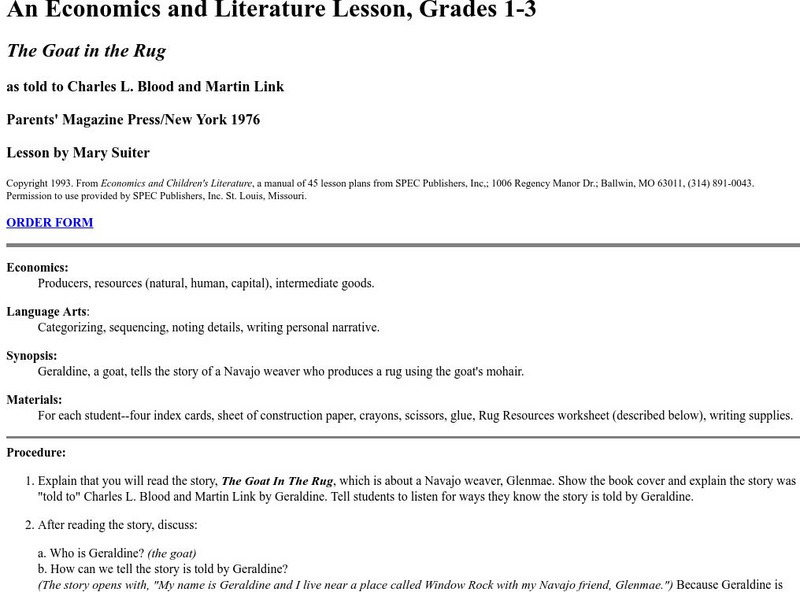 An Economics and Literature Lesson: The Goat in the Rug Lesson Plan An Economics and Literature Lesson: The Goat in the Rug Lesson Plan
