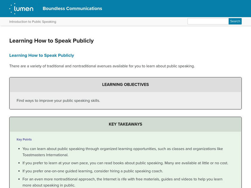 Lumen: Boundless Communications: Learning How to Speak Publicly Lesson Plan Lumen: Boundless Communications: Learning How to Speak Publicly Lesson Plan