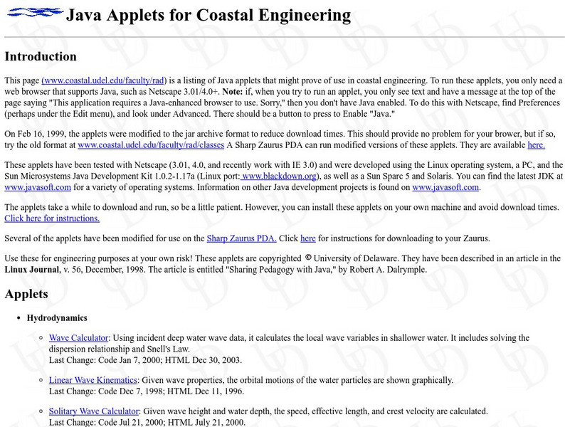 Java Applets for Coastal Engineer Website Java Applets for Coastal Engineer Website