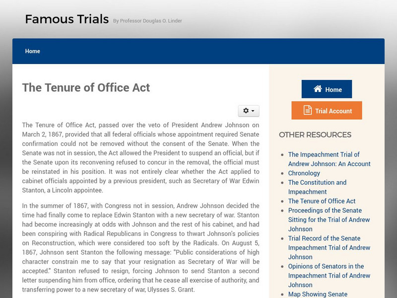 Famous Trials: The Tenure of Office Act 1867 Handout Famous Trials: The Tenure of Office Act 1867 Handout