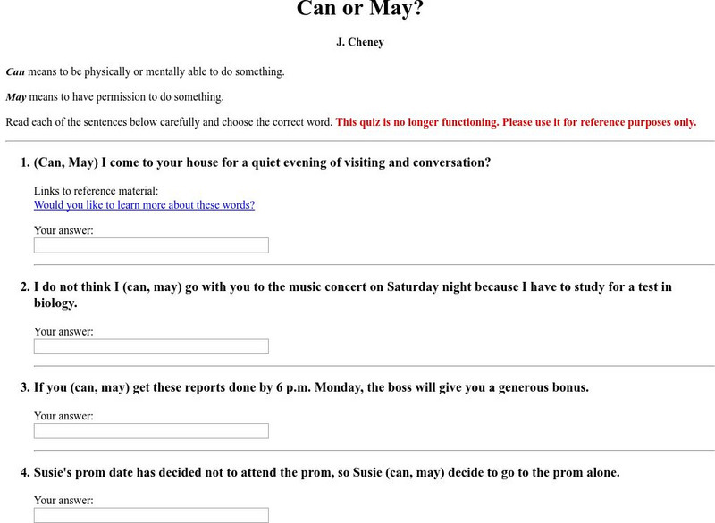 Santa Monica College: J. Cheney: Can or May? Unit Plan