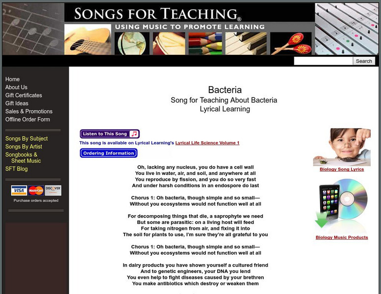 Songs for Teaching: Oh, Bacteria Activity Songs for Teaching: Oh, Bacteria Activity