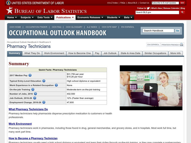 Bureau of Labor Statistics: Pharmacy Technician Handout Bureau of Labor Statistics: Pharmacy Technician Handout