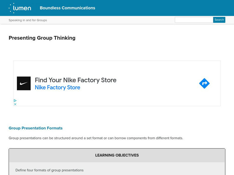 Lumen: Boundless Communications: Presenting Group Thinking Lesson Plan Lumen: Boundless Communications: Presenting Group Thinking Lesson Plan