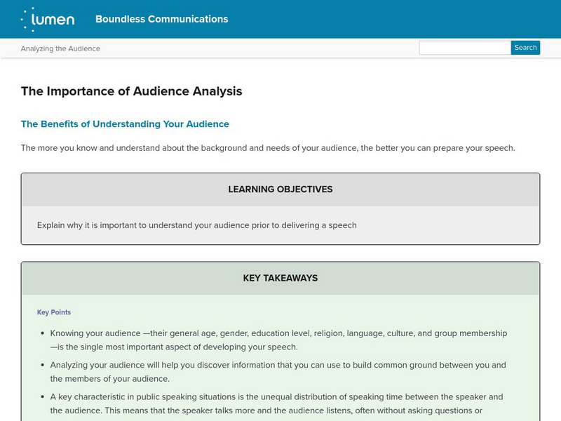 Lumen: Boundless Communications: The Importance of Audience Analysis Lesson Plan Lumen: Boundless Communications: The Importance of Audience Analysis Lesson Plan