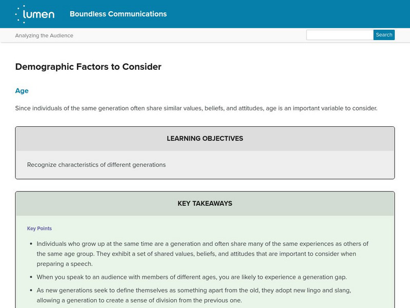 Lumen: Boundless Communications: Demographic Factors to Consider Lesson Plan Lumen: Boundless Communications: Demographic Factors to Consider Lesson Plan