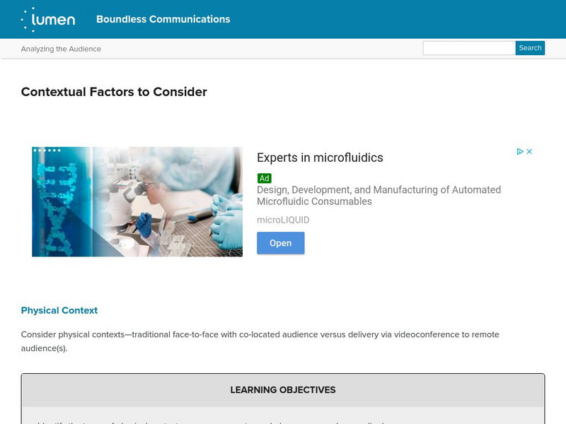 Lumen: Boundless Communications: Contextual Factors to Consider Lesson Plan Lumen: Boundless Communications: Contextual Factors to Consider Lesson Plan