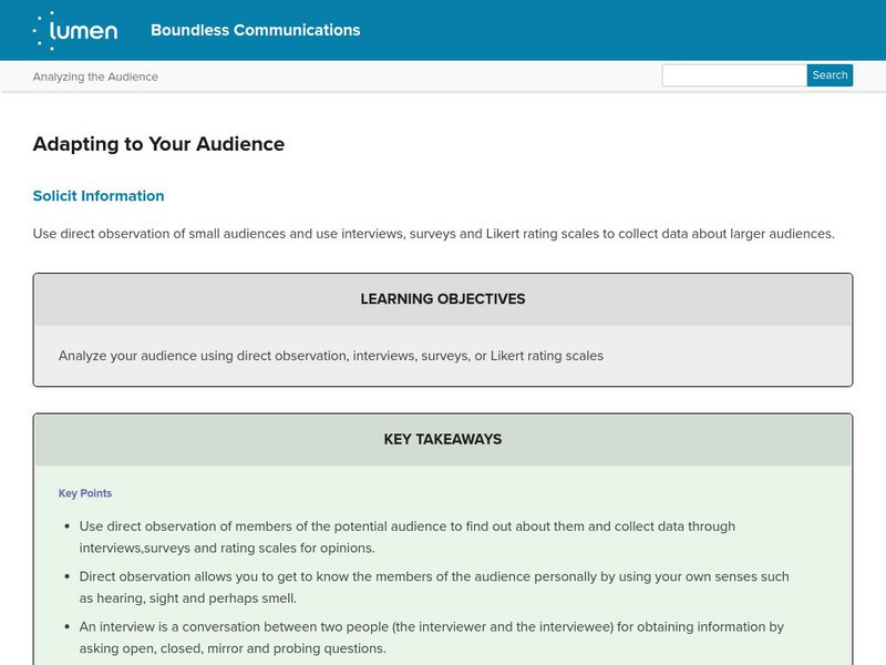 Lumen: Boundless Communications: Adapting to Your Audience Lesson Plan Lumen: Boundless Communications: Adapting to Your Audience Lesson Plan