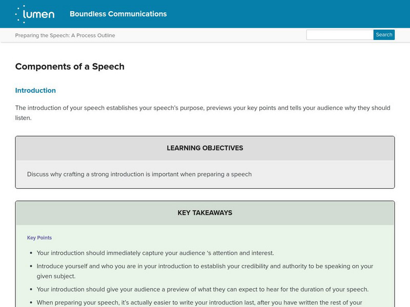 Lumen: Boundless Communications: Components of a Speech Lesson Plan Lumen: Boundless Communications: Components of a Speech Lesson Plan
