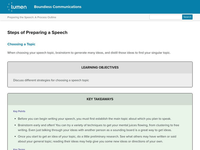 Lumen: Boundless Communications: Steps of Preparing a Speech Lesson Plan Lumen: Boundless Communications: Steps of Preparing a Speech Lesson Plan