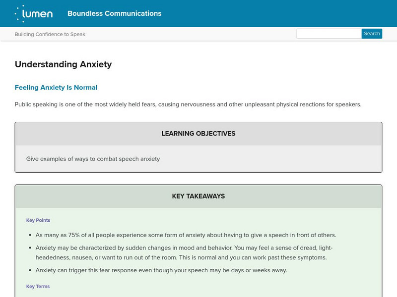 Lumen: Boundless Communications: Understanding Anxiety Lesson Plan Lumen: Boundless Communications: Understanding Anxiety Lesson Plan