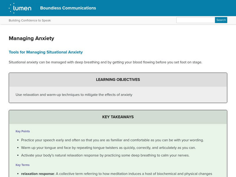 Lumen: Boundless Communications: Managing Anxiety Lesson Plan Lumen: Boundless Communications: Managing Anxiety Lesson Plan
