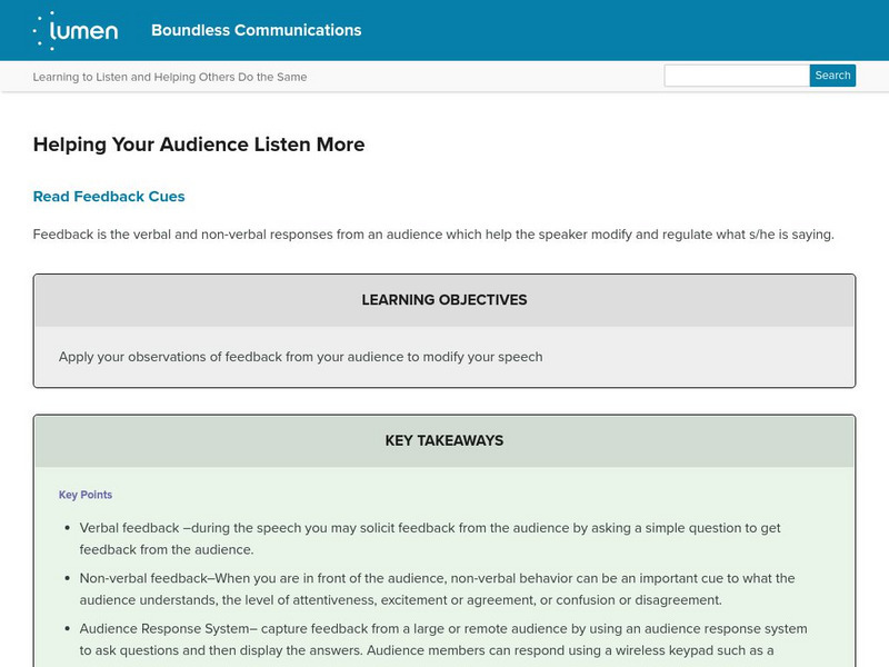 Lumen: Boundless Communications: Helping Your Audience Listen More Handout Lumen: Boundless Communications: Helping Your Audience Listen More Handout