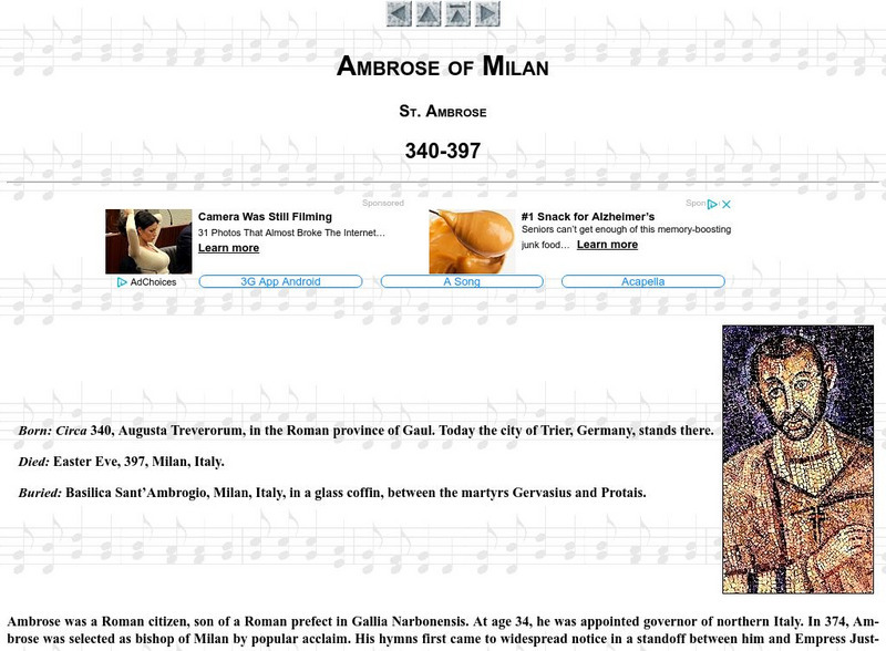 The Cyber Hymnal: Ambrose of Milan Handout The Cyber Hymnal: Ambrose of Milan Handout