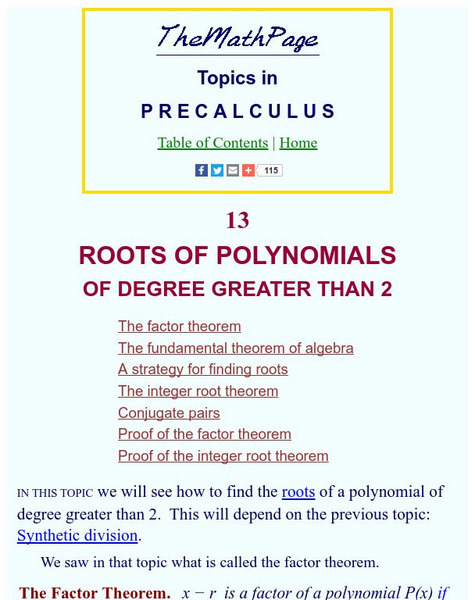 The Math Page: Topics in Pre Calculus: Roots of Higher Degree Polynomial Interactive The Math Page: Topics in Pre Calculus: Roots of Higher Degree Polynomial Interactive