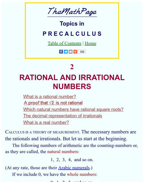 The Math Page: Topics in Pre Calculus: Rational and Irrational Numbers Activity The Math Page: Topics in Pre Calculus: Rational and Irrational Numbers Activity