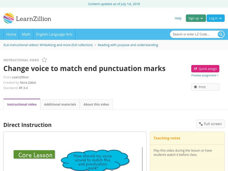 Learn Zillion: Change Voice to Match End Punctuation Marks Instructional Video