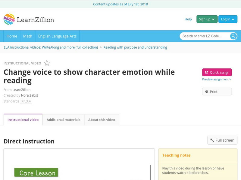 Learn Zillion: Change Voice to Show Character Emotion While Reading Instructional Video Learn Zillion: Change Voice to Show Character Emotion While Reading Instructional Video