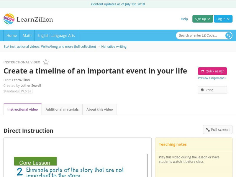 Learn Zillion: Create a Timeline of an Important Event in Your Life Instructional Video Learn Zillion: Create a Timeline of an Important Event in Your Life Instructional Video