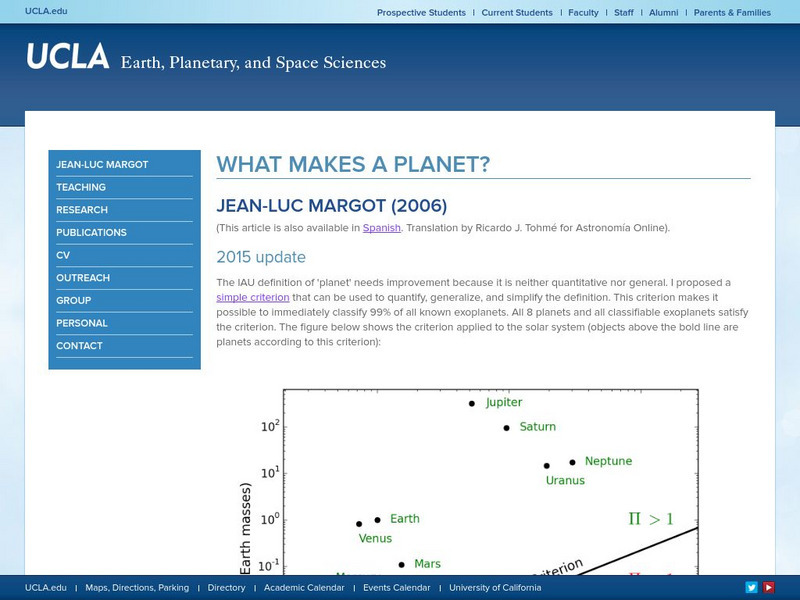 Ucla: What Makes a Planet Handout Ucla: What Makes a Planet Handout