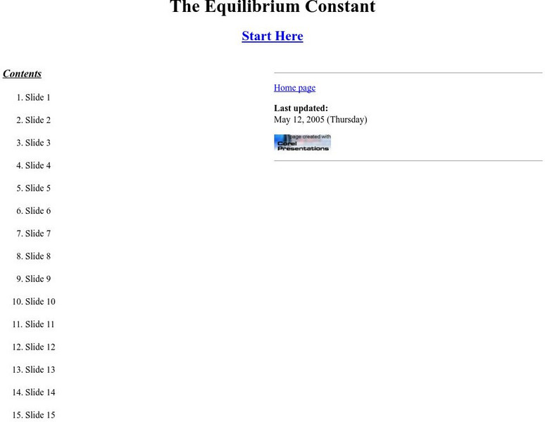 Tom Stretton's Chemistry Pages: The Equilibrium Constant Handout Tom Stretton's Chemistry Pages: The Equilibrium Constant Handout