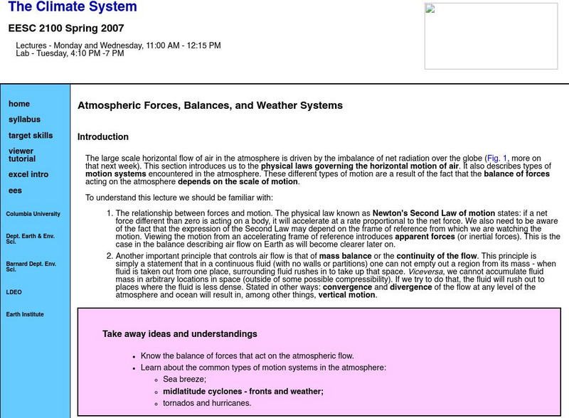 The Climate System: Atmospheric Forces, Balances, and Weather Systems Unit Plan