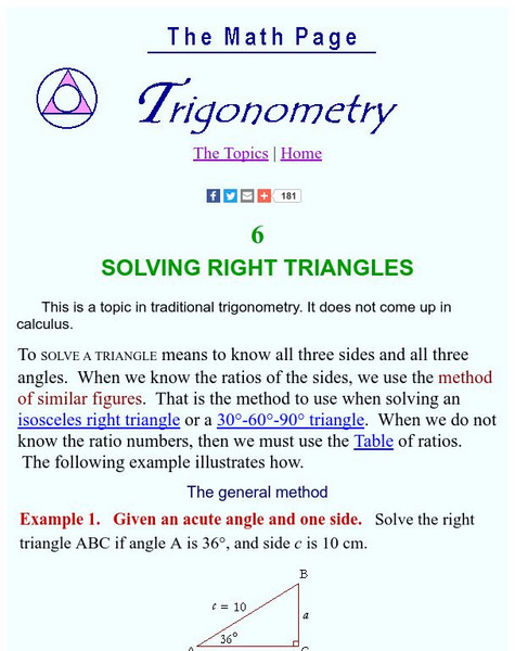 The Math Page: Trigonometry: Solve Right Triangles Activity The Math Page: Trigonometry: Solve Right Triangles Activity