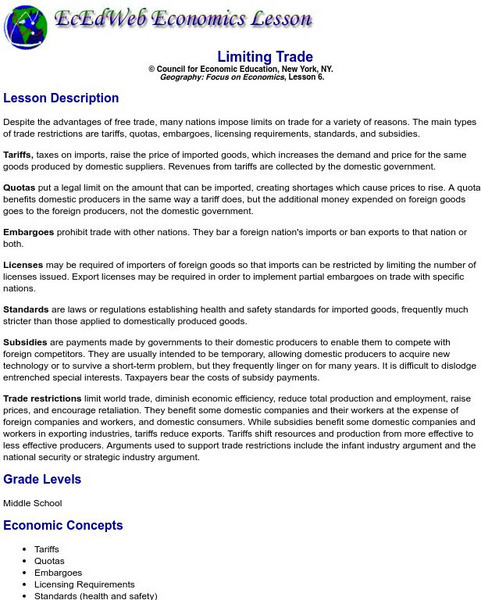 University of Nebraska: Limiting Trade Lesson Plan University of Nebraska: Limiting Trade Lesson Plan