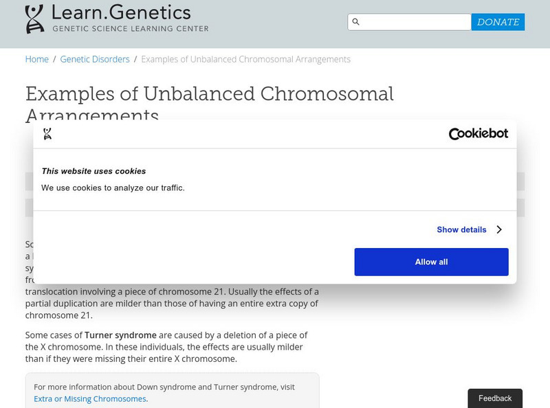 University of Utah: Genetic Science Learning Center: Examples of Unbalanced Chromosomal Arrangements Handout University of Utah: Genetic Science Learning Center: Examples of Unbalanced Chromosomal Arrangements Handout