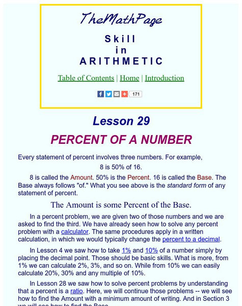 The Math Page: Skill in Arithmetic: Percent of a Number Activity The Math Page: Skill in Arithmetic: Percent of a Number Activity