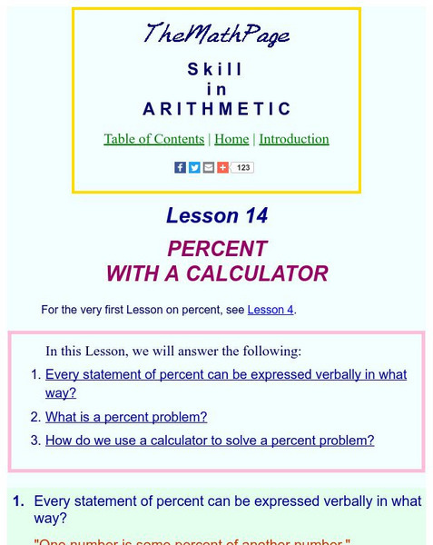 The Math Page: Skill in Arithmetic: Percent With a Calculator Activity