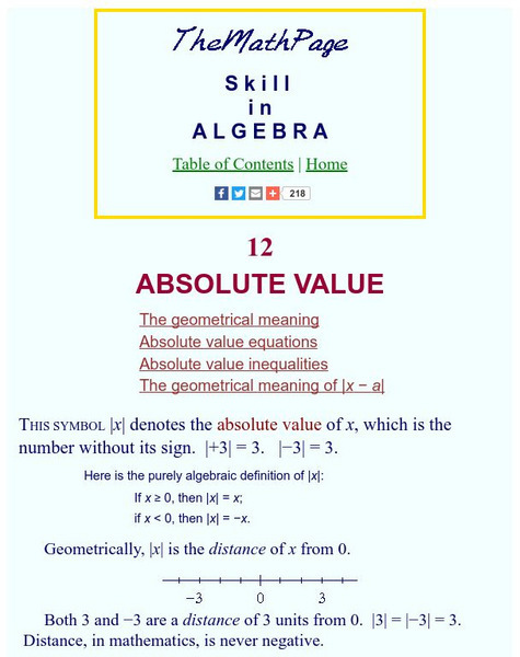 The Math Page: Skill in Algebra: Absolute Value Activity The Math Page: Skill in Algebra: Absolute Value Activity