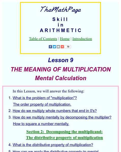 The Math Page: Skill in Arithmetic: The Meaning of Multiplication: Mental Calculation Activity The Math Page: Skill in Arithmetic: The Meaning of Multiplication: Mental Calculation Activity