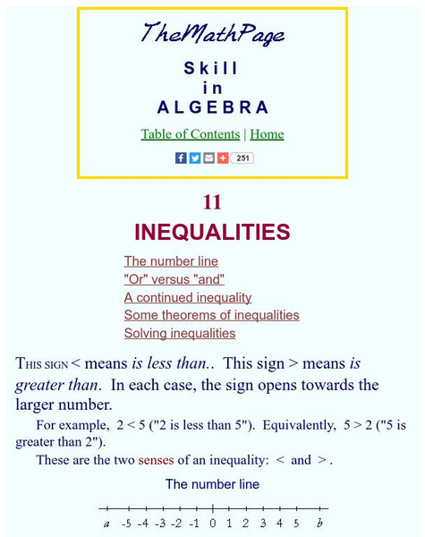 The Math Page: Skill in Algebra: Inequalities Activity The Math Page: Skill in Algebra: Inequalities Activity