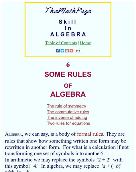The Math Page: Skill in Algebra: Some Rules of Algebra Activity The Math Page: Skill in Algebra: Some Rules of Algebra Activity