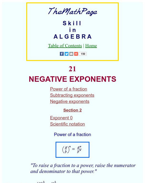 The Math Page: Skill in Algebra: Negative Exponents Activity The Math Page: Skill in Algebra: Negative Exponents Activity