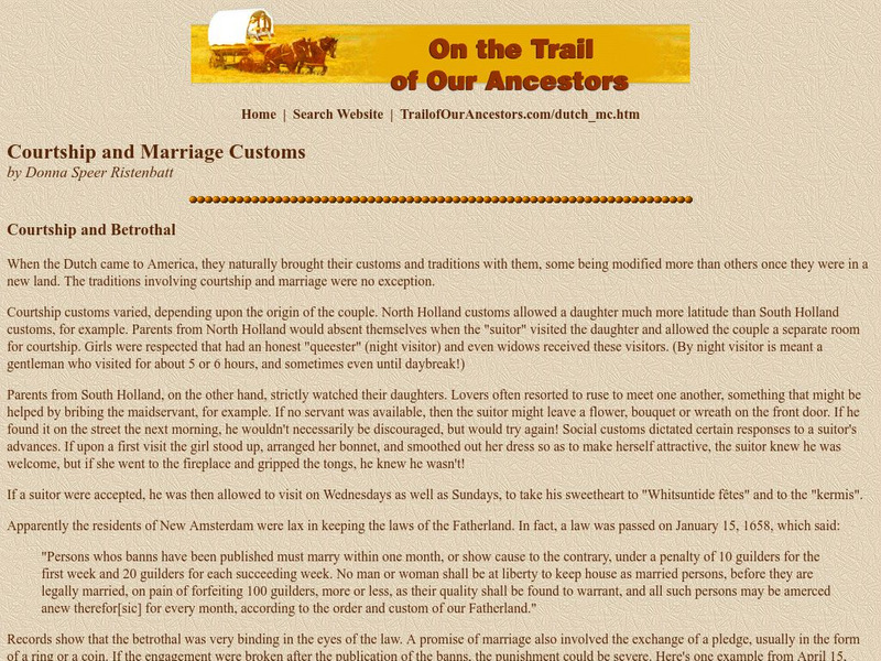 On the Trail of Our Ancestors: Courtship and Marriage Customs Article On the Trail of Our Ancestors: Courtship and Marriage Customs Article
