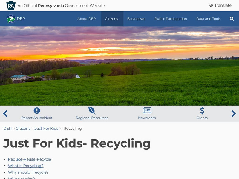 Pennsylvania Department of Environmental Protection: Just for Kids: Recycling Website Pennsylvania Department of Environmental Protection: Just for Kids: Recycling Website