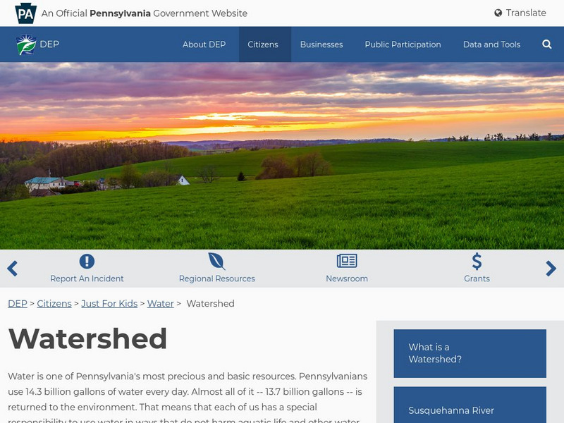 Pennsylvania Department of Environmental Protection: Just for Kids: Watershed Website