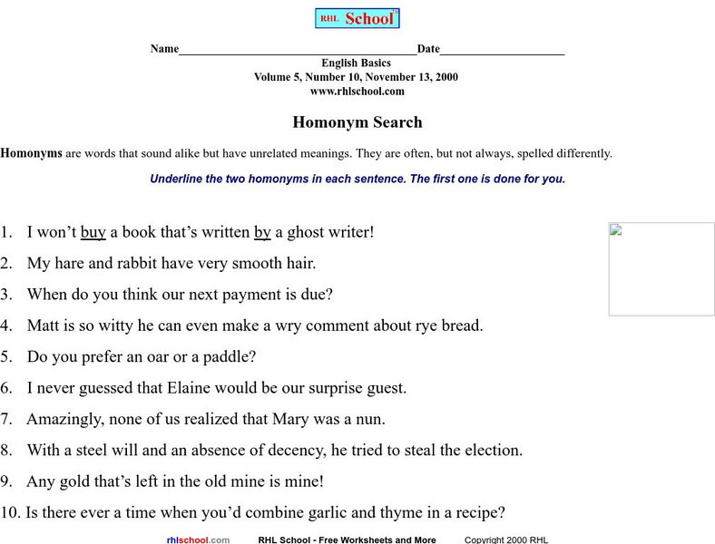 Rhl School: Homonym Search Activity