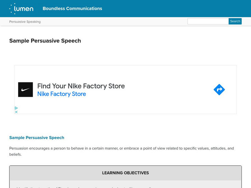 Lumen: Boundless Communications: Sample Persuasive Speech Lesson Plan Lumen: Boundless Communications: Sample Persuasive Speech Lesson Plan