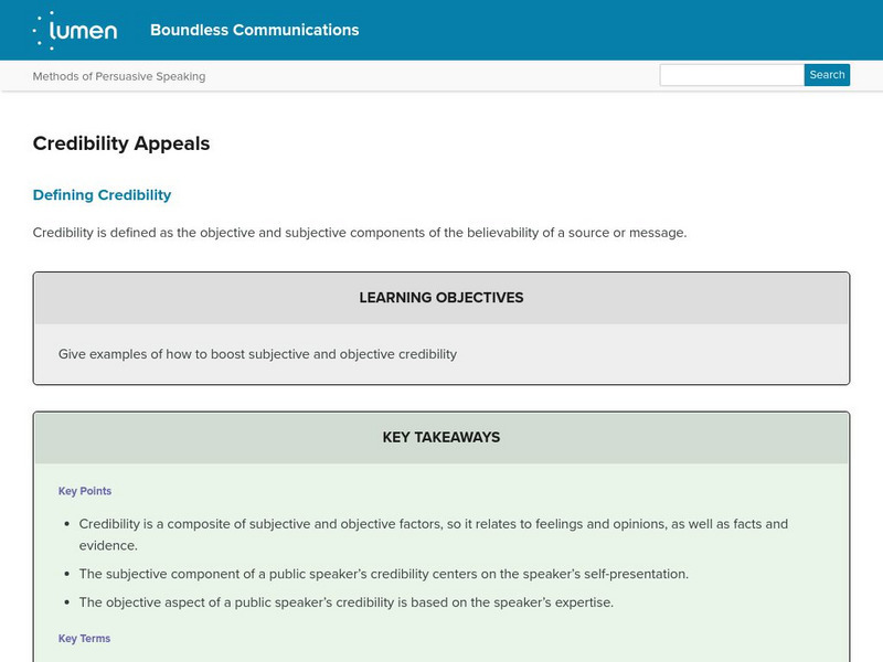 Lumen: Boundless Communications: Credibility Appeals Lesson Plan Lumen: Boundless Communications: Credibility Appeals Lesson Plan