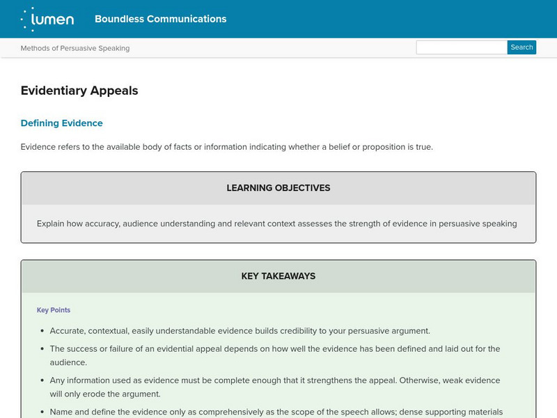 Lumen: Boundless Communications: Evidentiary Appeals Lesson Plan Lumen: Boundless Communications: Evidentiary Appeals Lesson Plan